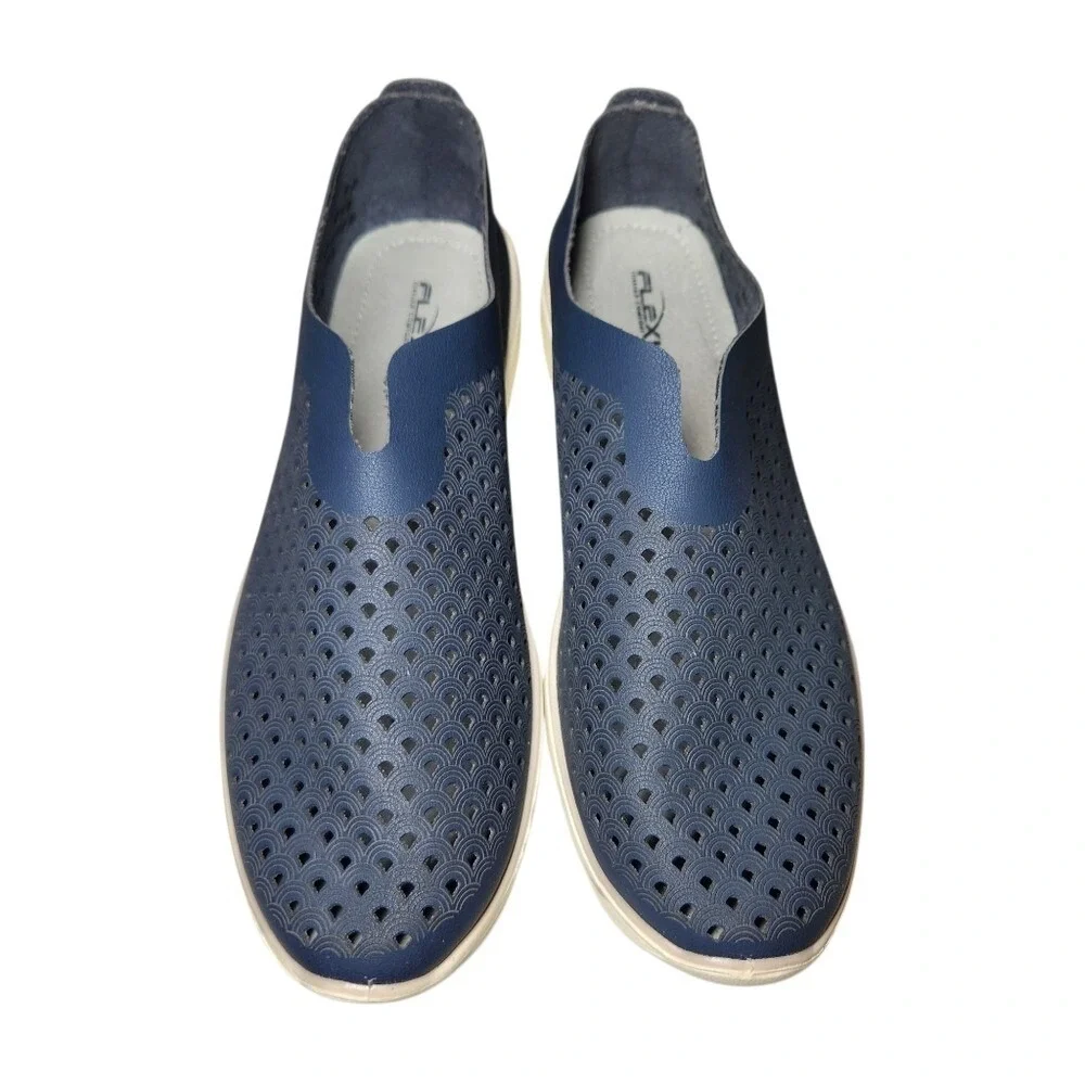 Spring Step Flexus Centrics Slip On Shoe Sneaker Vegan Leather Navy Blue Foam 40